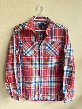 Polo Ralph Lauren Plaid Button Up Shirt Red Blue Patchwork Flannel Cotton Casual